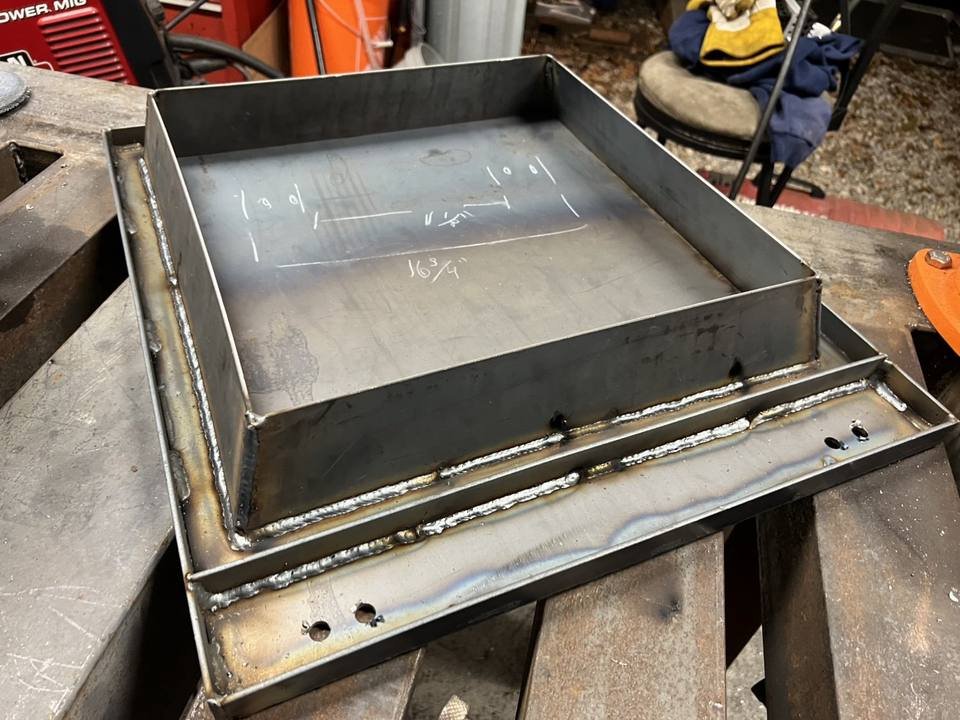 Custom steel replacement door for an outdoor wood boiler, fabricated by RickTheWelder